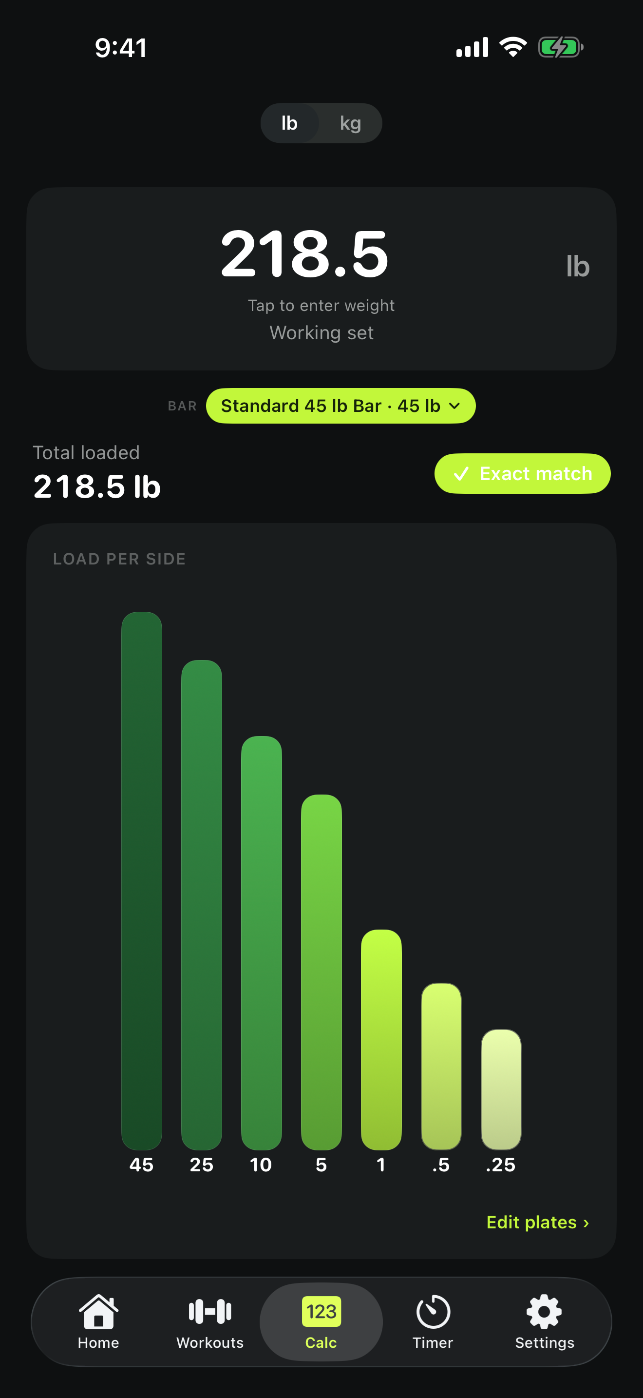 218.5 lb plate stack, Volt theme, dark